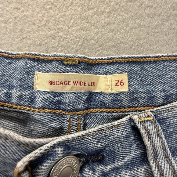 Levis Premium Jeans Women 26 Ribcage Wide Leg High Rise Light Wash 100% Cotton - Picture 8 of 13